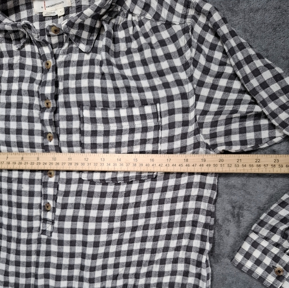 Anthropologie Isadora Button Back Tunic Gray Checkered Womens Size S Boho Chic - Picture 5 of 14
